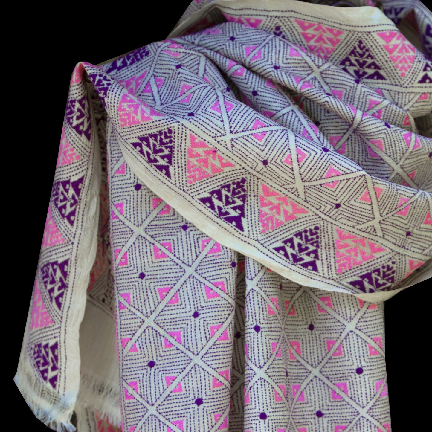 Nakshi Kantha scarf Purple Pink