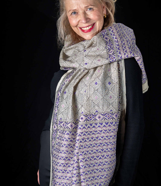 Nakshi Kantha Sjaal Roze-Paars