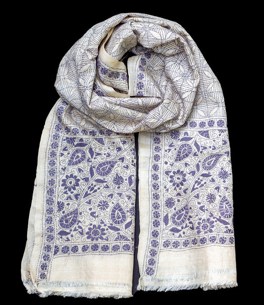 Nakshi Kantha sjaal Zachtblauw Paisley