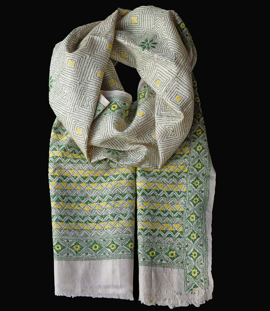 Nakshi Kantha sjaal Green Geometry