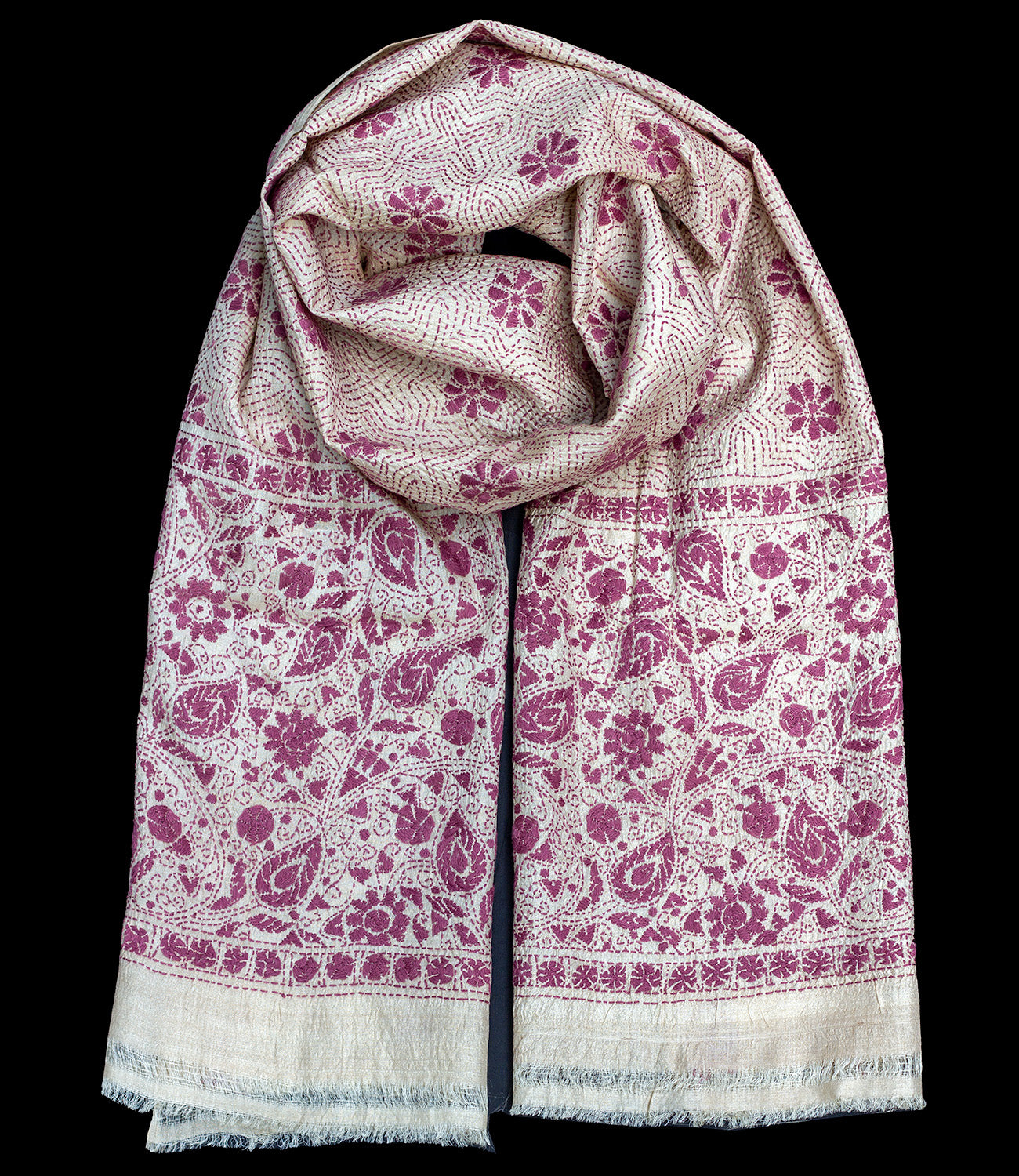 Nakshi Kantha sjaal Oud Roze