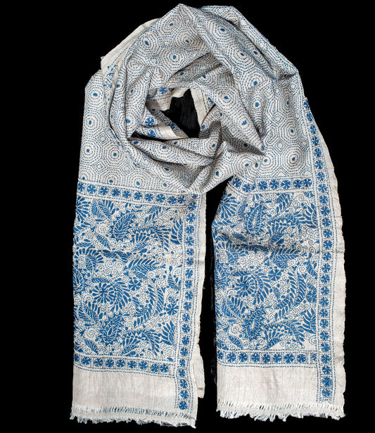 Nakshi Kantha sjaal Helder Lichtblauw