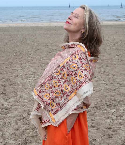 Nakshi Kantha scarf Magenta Geometry