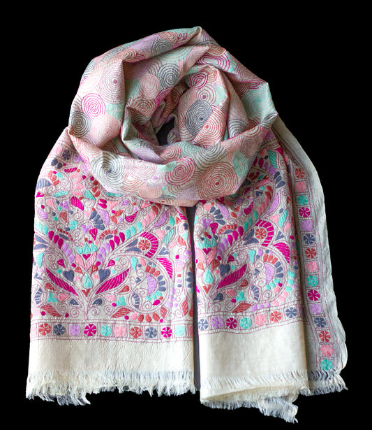 Nakshi Kantha sjaal helder paars, roze, aqua