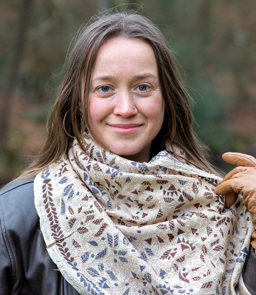 Nakshi Kantha scarf Magenta Geometry