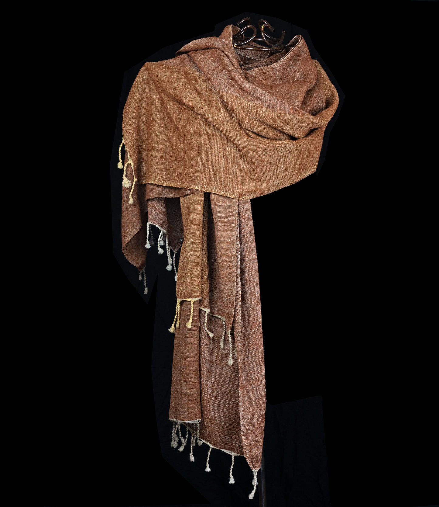 Golden brown scarf, wool with silk, natural colours
