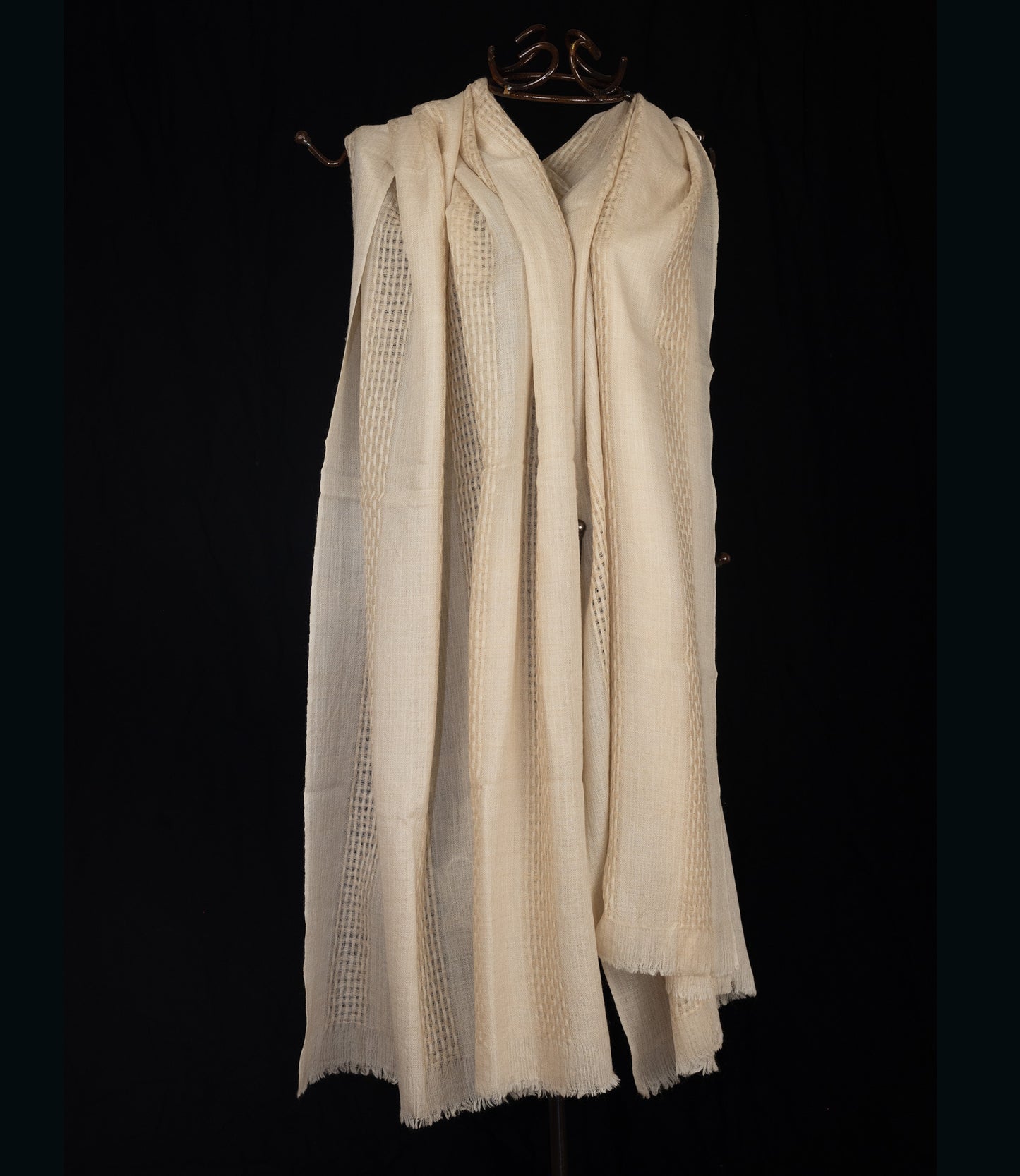 Reiner Pashmina-Schal, natürliche Elfenbeinfarbe, handgewebt