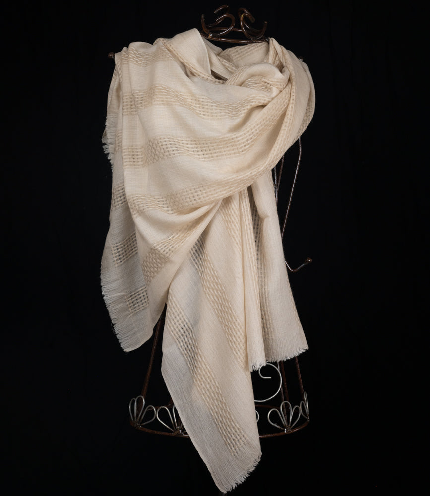 Pure pashmina sjaal, natuurlijke ivoorkleur, handgeweven