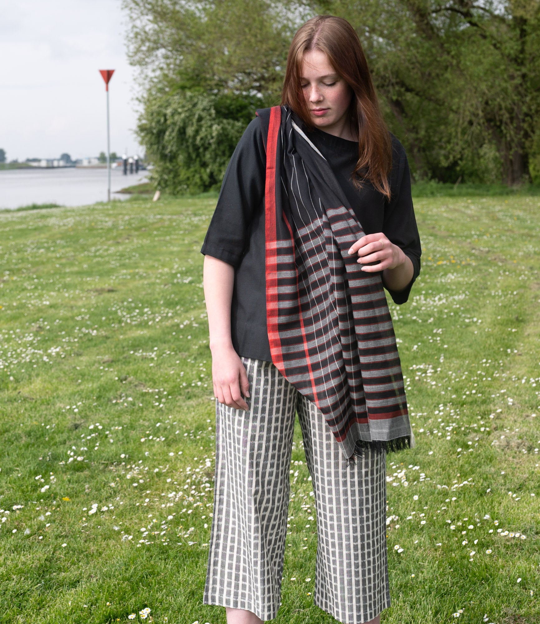 Red and white checkered hot sale scarf