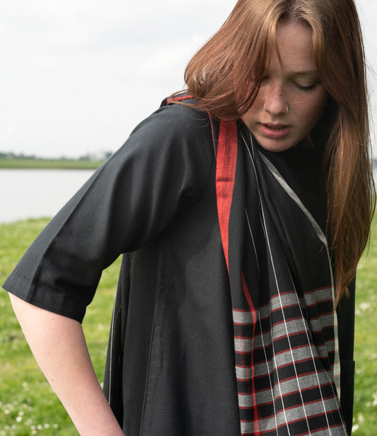 Katoenen sjaal zwart rood-wit geruit