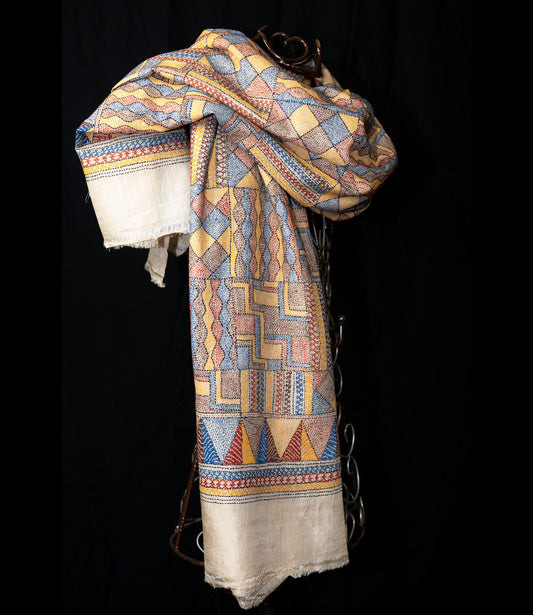 Grote sjaal Nakshi kantha borduurwerk op wilde zijde multicolour
