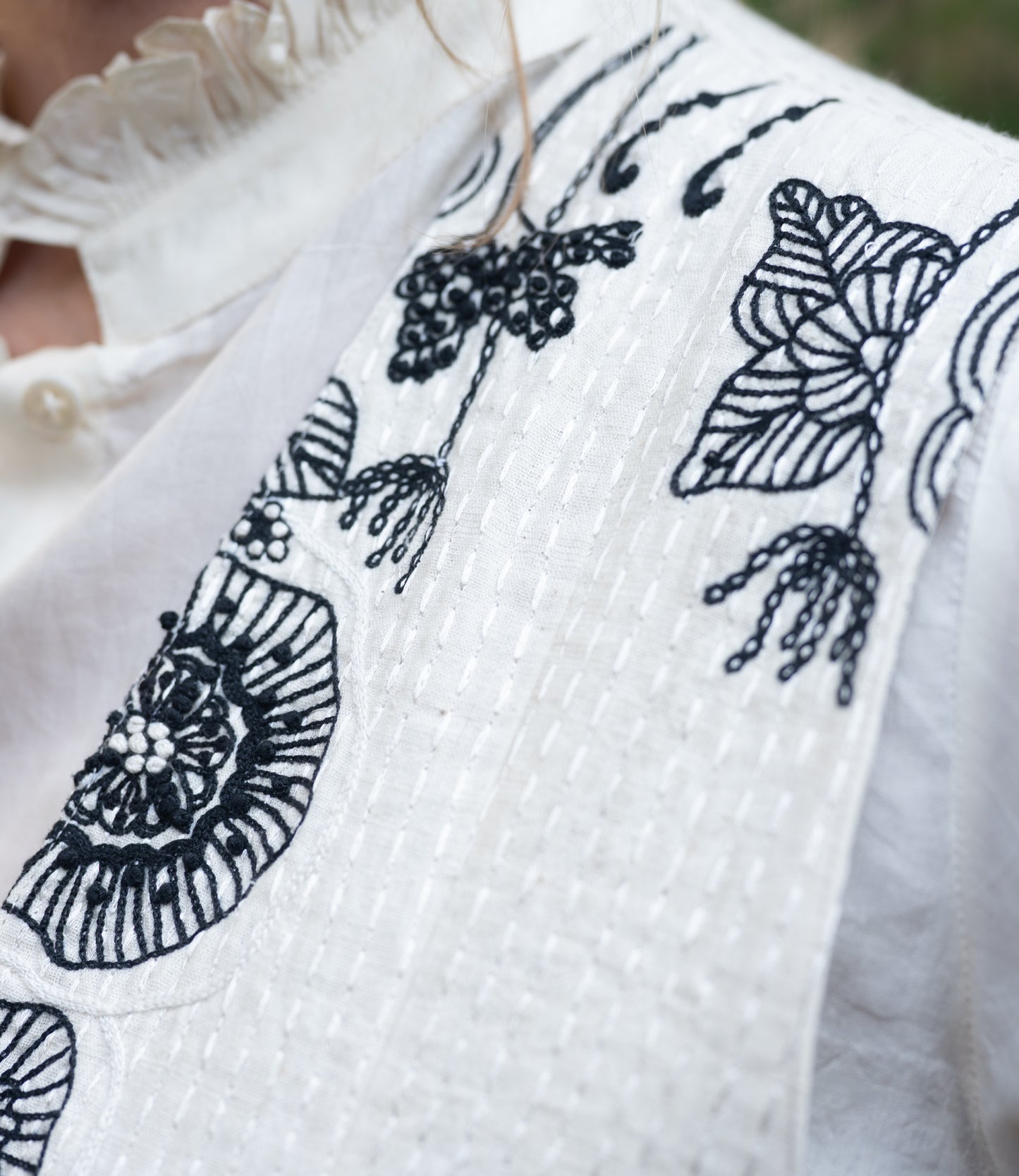 White embroidered cotton and silk waistcoat