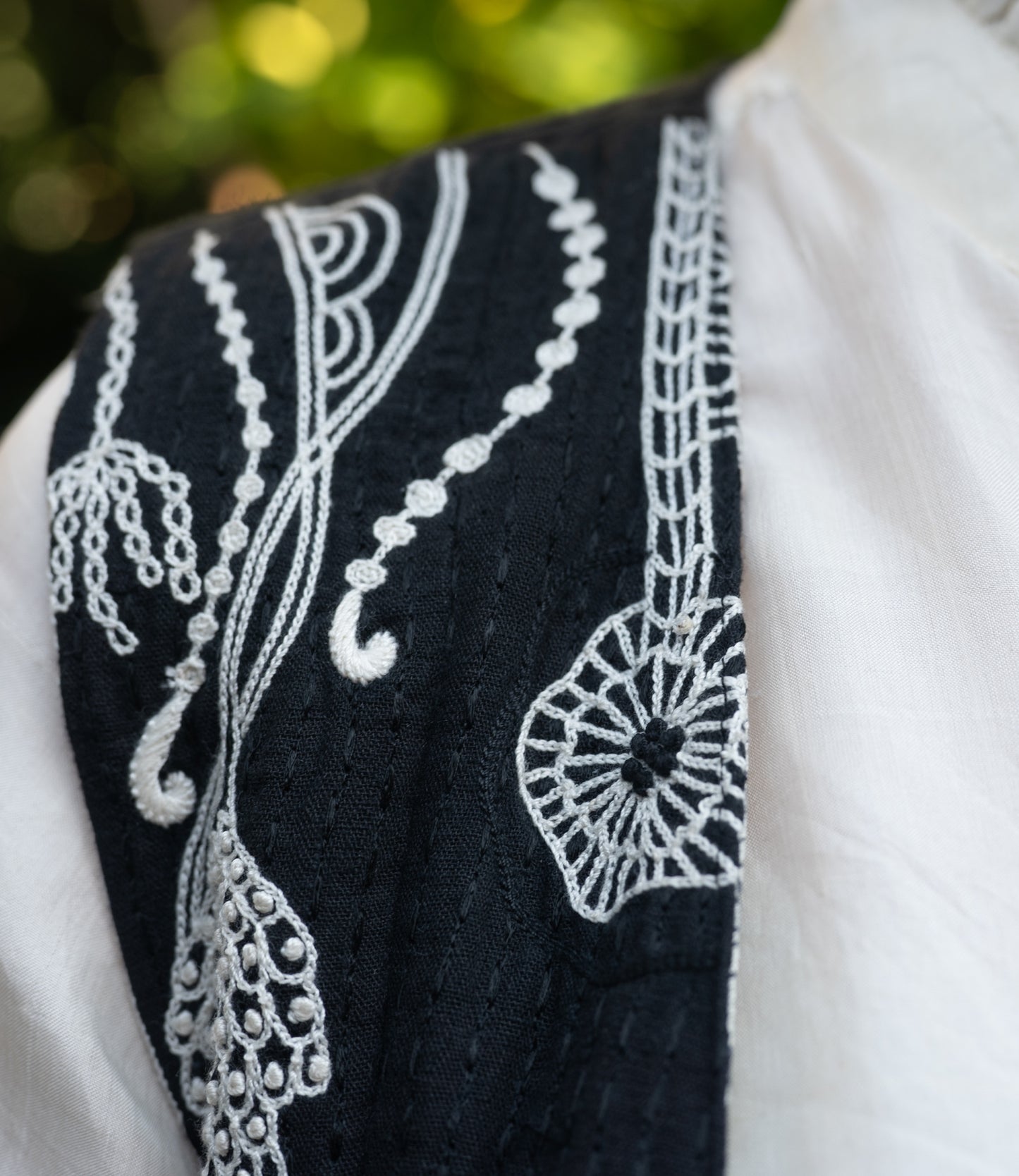 Black embroidered cotton and silk waistcoat