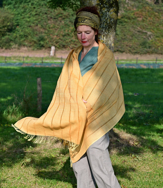 Soft yellow scarf made of cotton with silk
