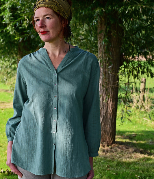 Green long blouse made of organic cotton