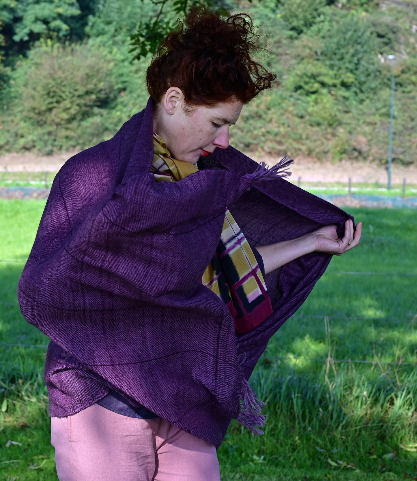 Large pashmina shawl in natural purple