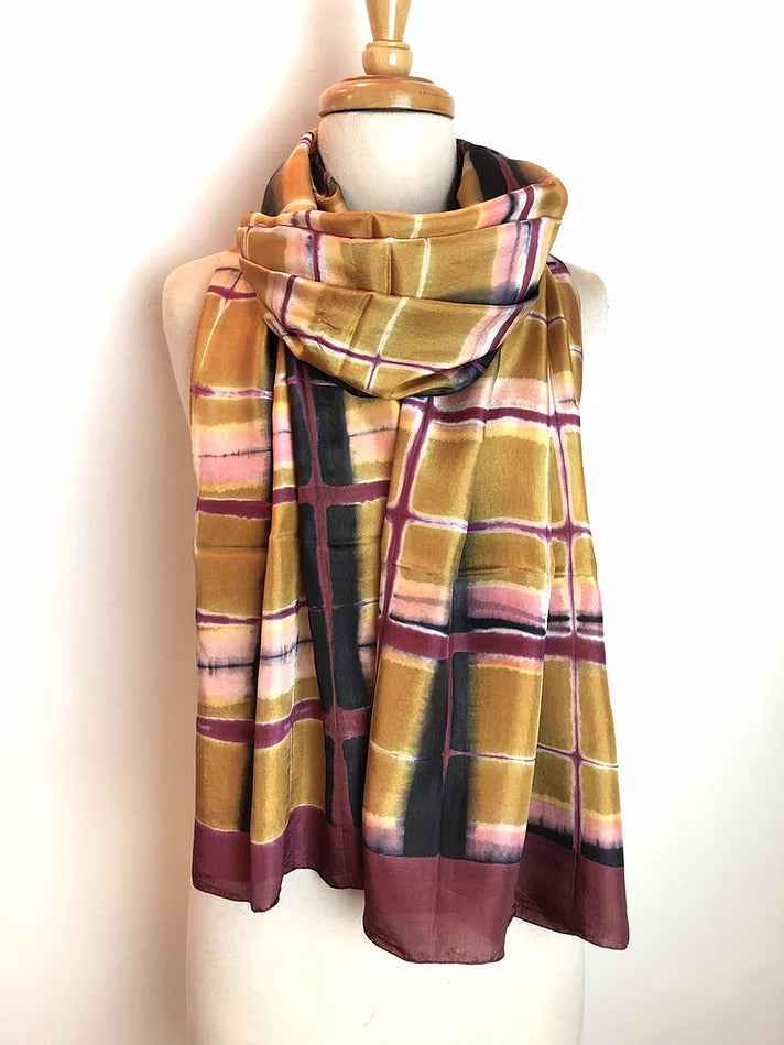 Silk scarf purple ocher hand dyed