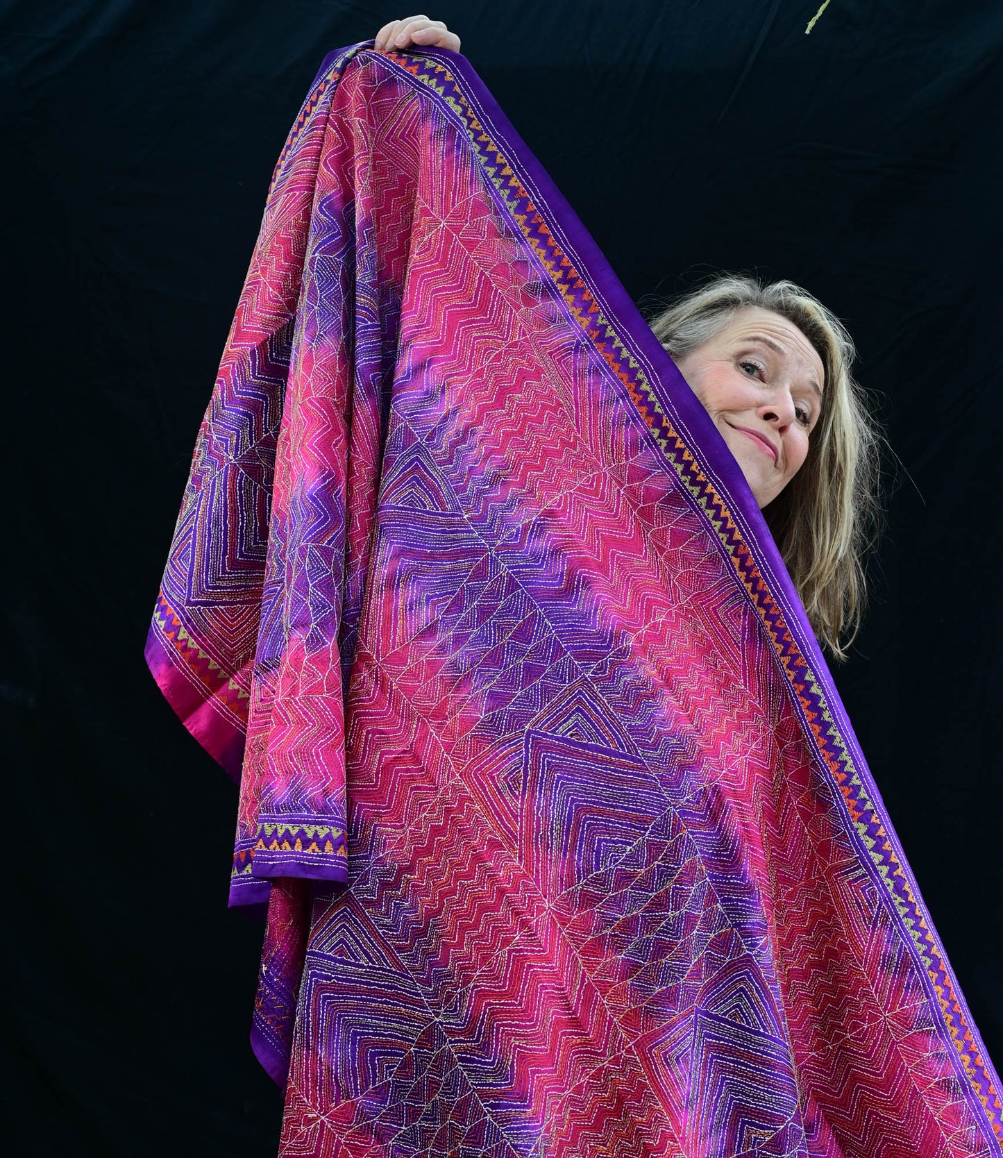 Silk Kantha shawl purple-pink